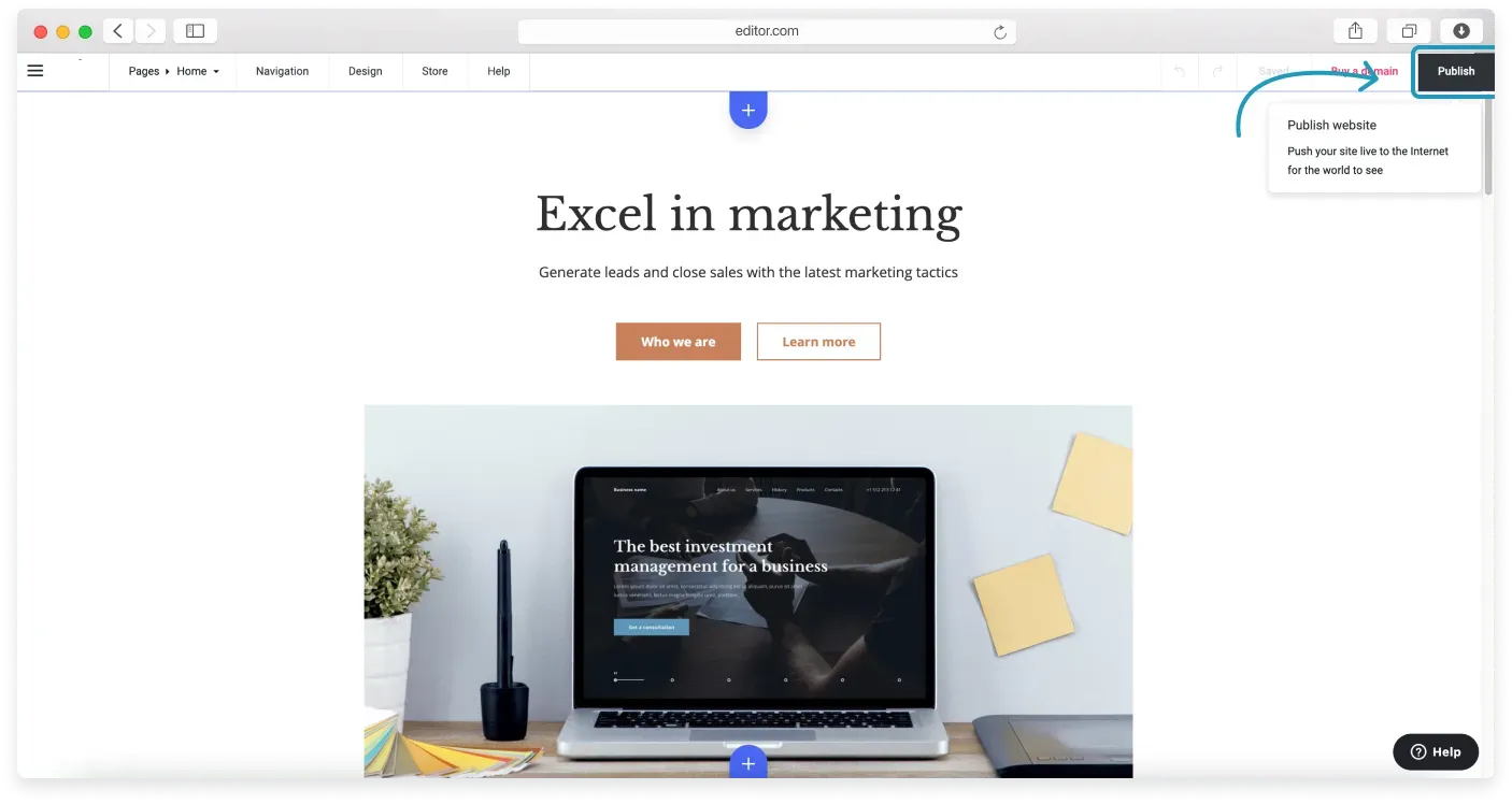 The Publish button in the top-right corner of the editor