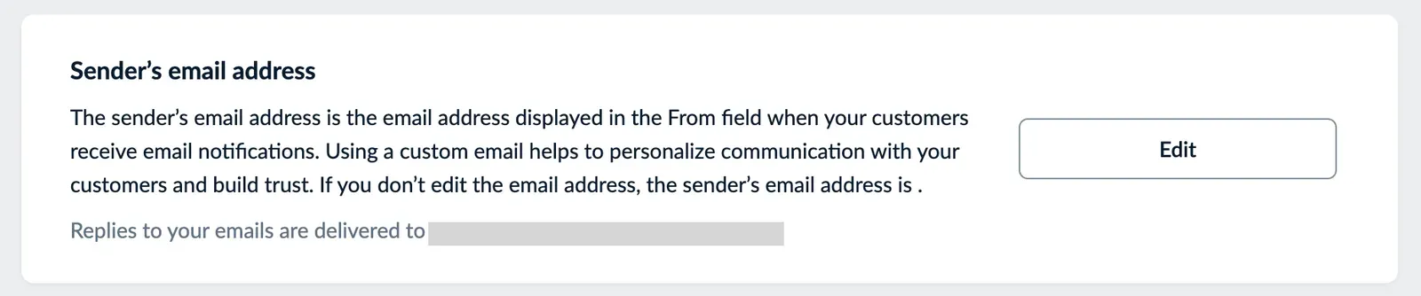 Sender’s email address section in the store notification settings with the Edit button
