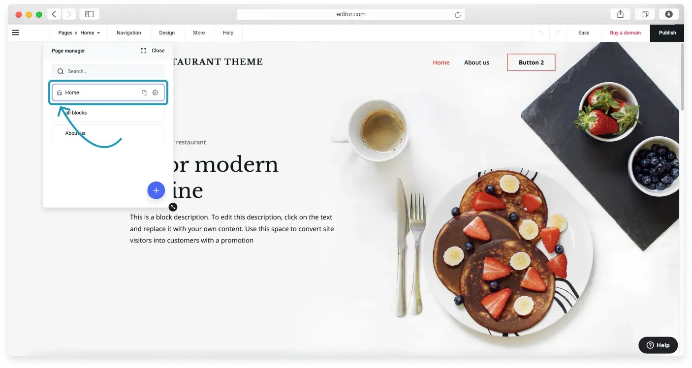 A list of website pages with a house icon marking the current homepage