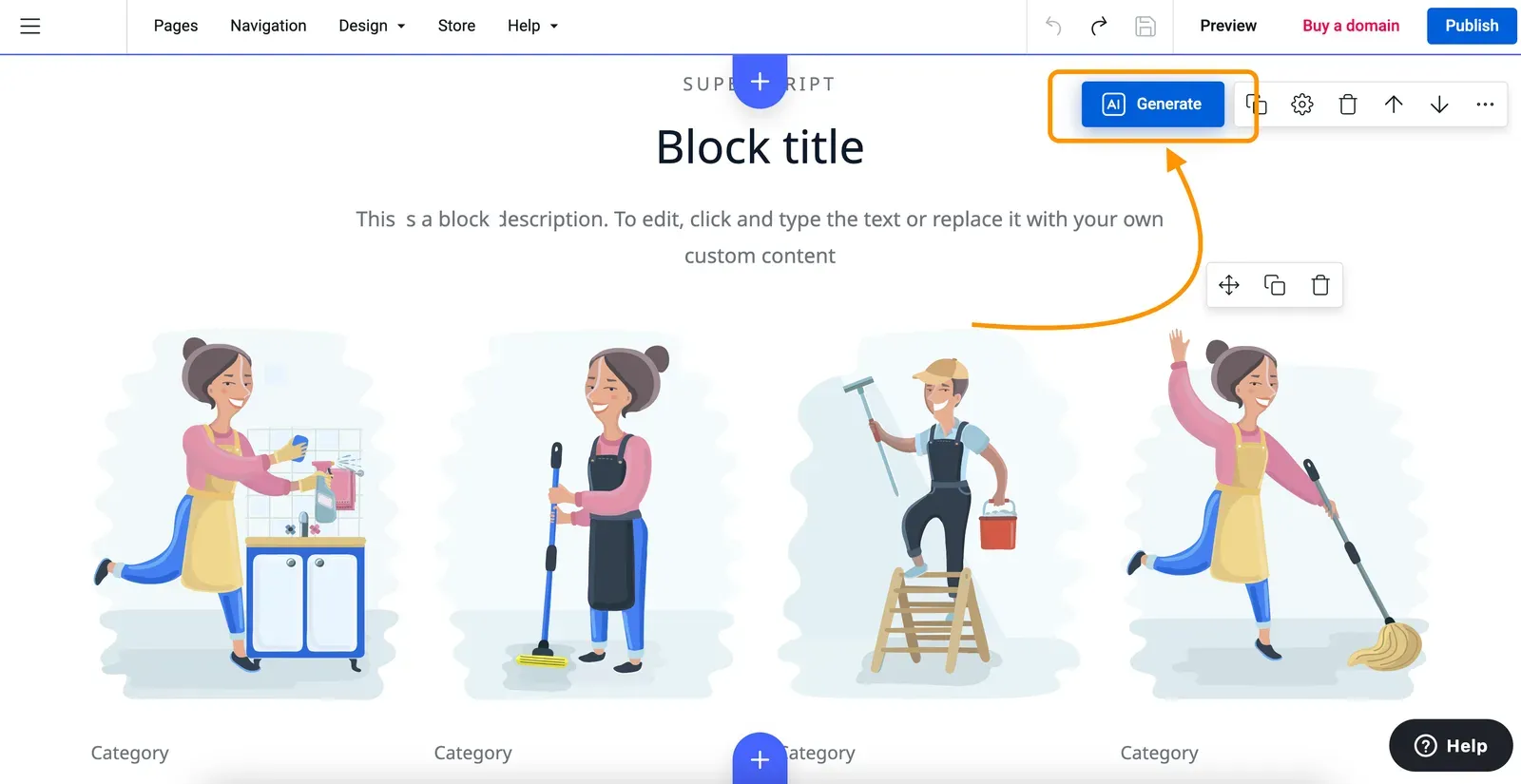 A generated block with the blue Generate button in its top right corner