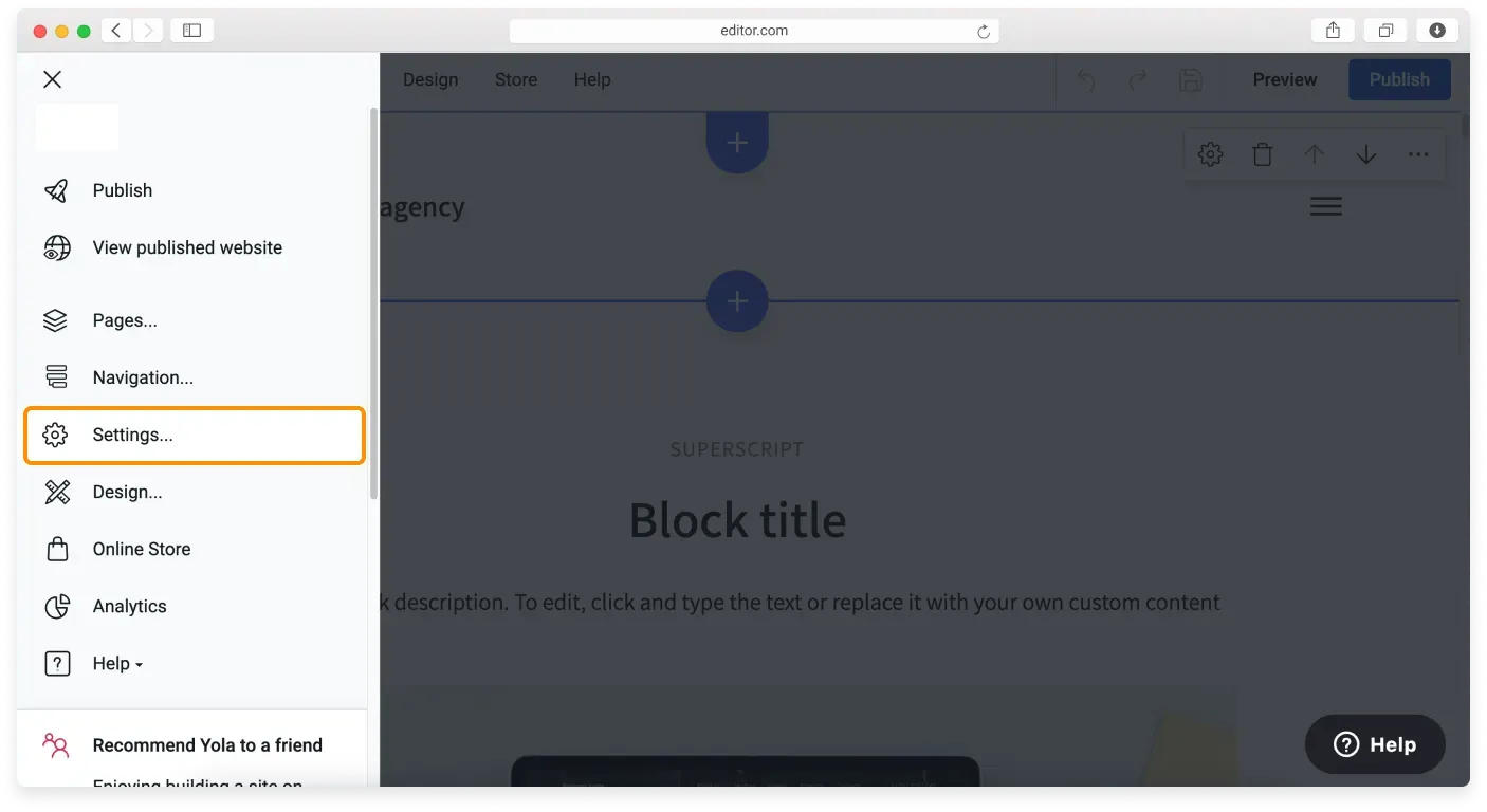 The Settings option in the Sidebar menu