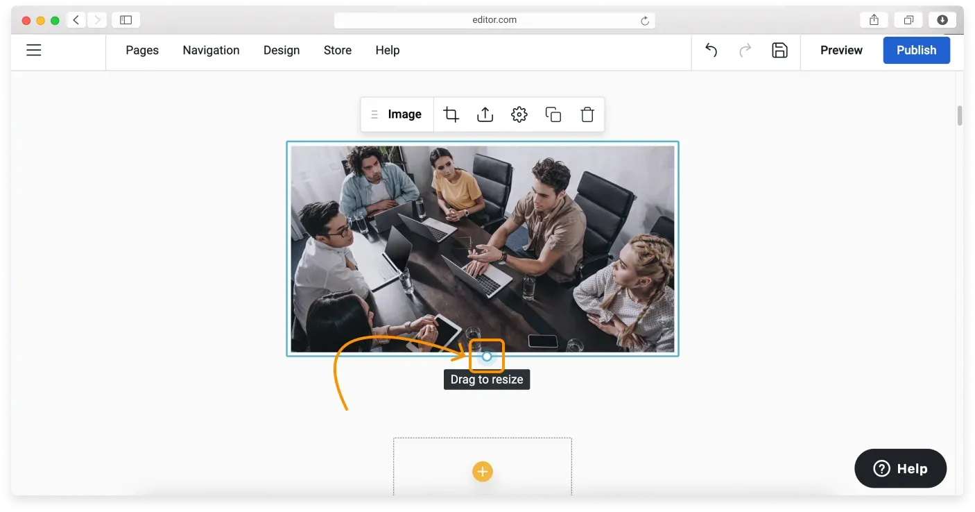 Dragging the resize control at the bottom of a media widget to change its size