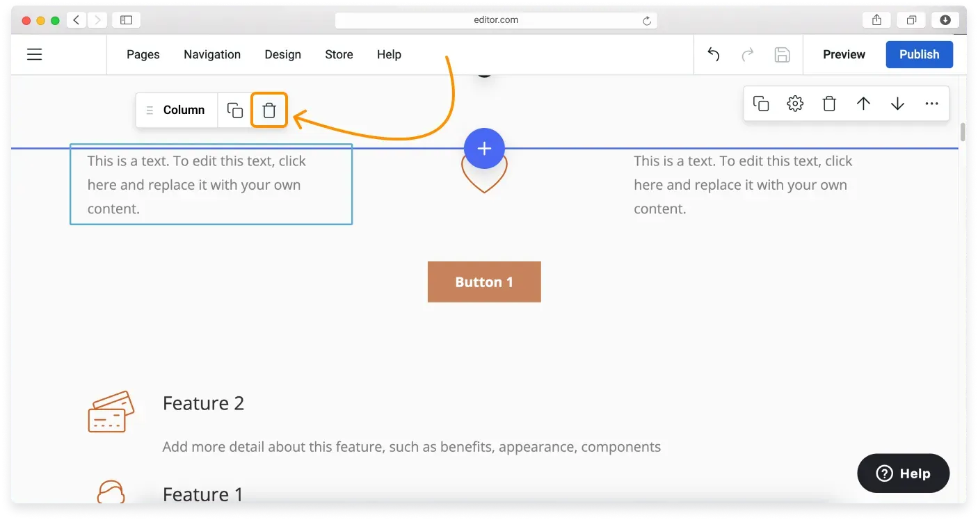 The Delete button shown on a widget’s control pane