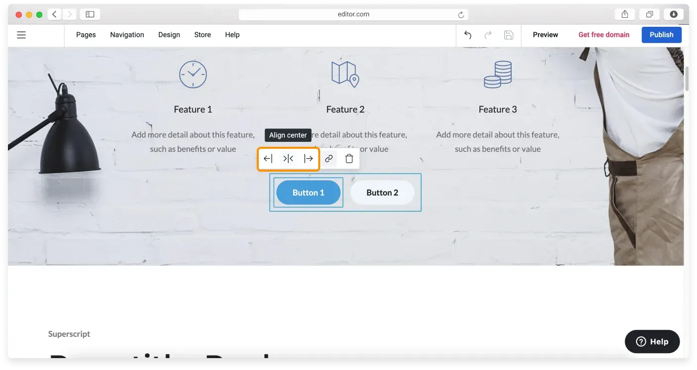 The button alignment icons in the control pane