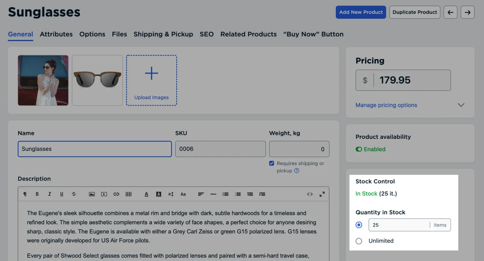 Product stock control enabled to track available stock levels