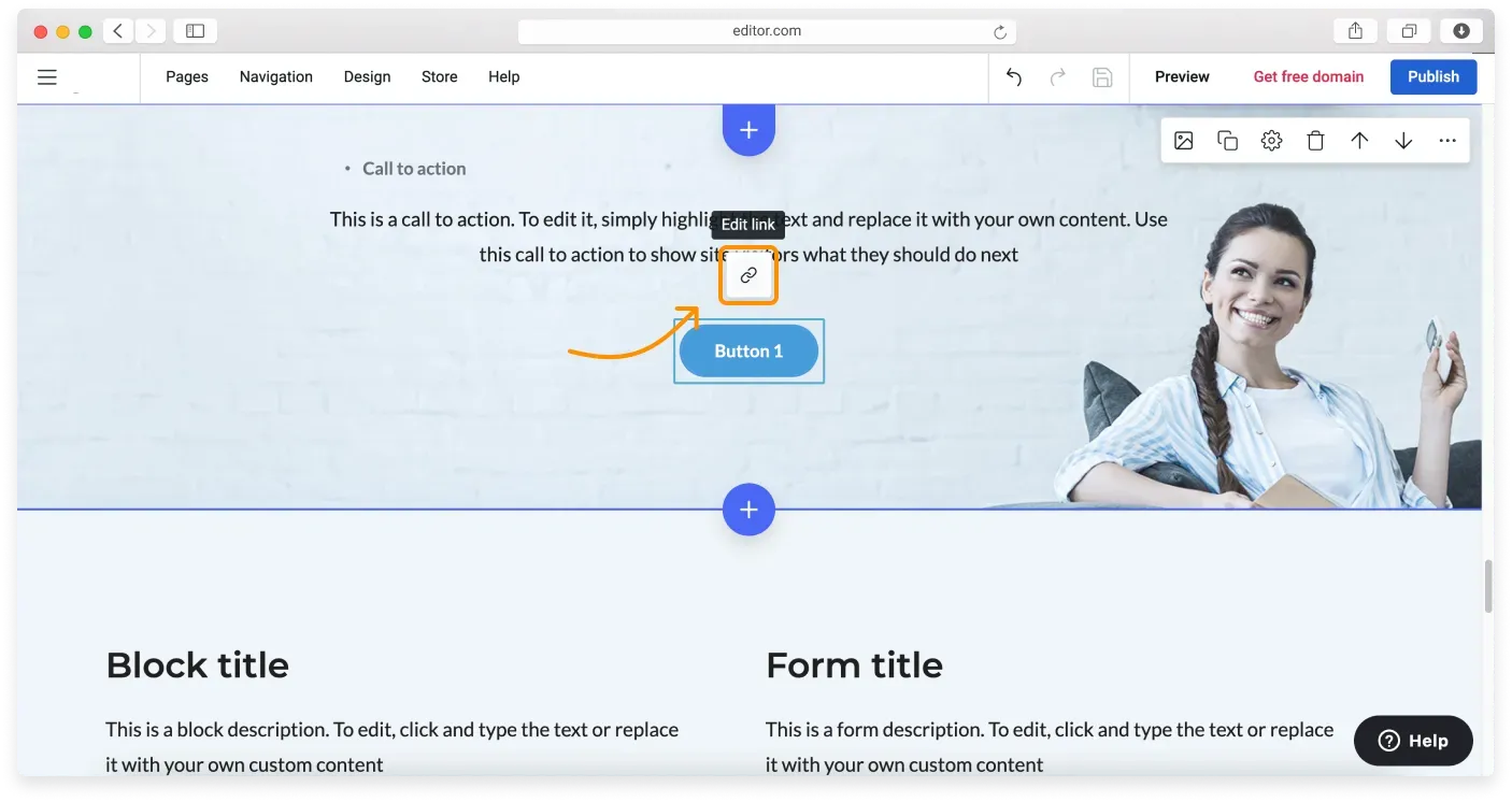The Edit link icon appearing when hovering over a button