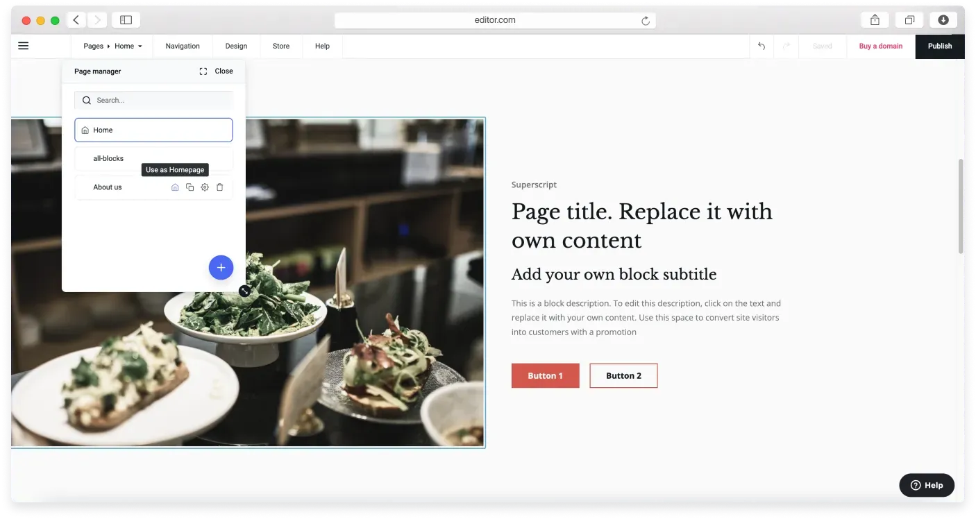 Clicking the house icon next to another page to make it the new homepage