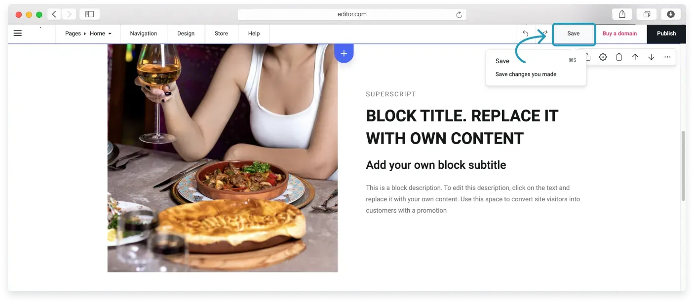 The Save button in the Topbar