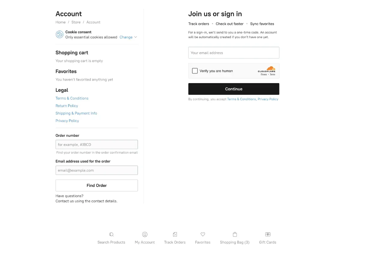 Order withdrawal request fields on the My Account page for customers who are not signed in