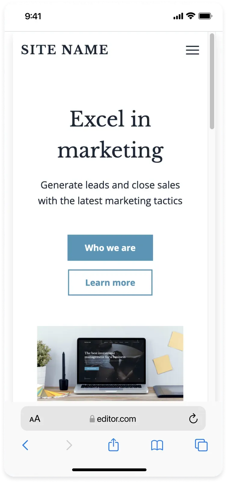 The same website shown side by side on a desktop and automatically resized to fit a mobile phone screen