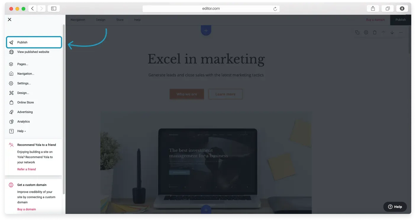 The Publish option in the Sidebar menu