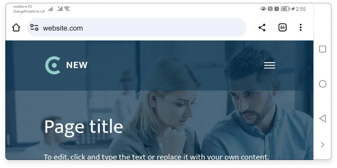 The same website shown in portrait and landscape orientation with blocks stacked vertically