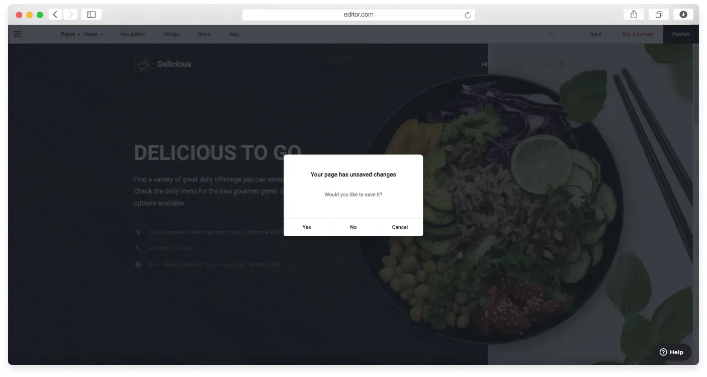 A prompt asking you to confirm saving before moving to another page