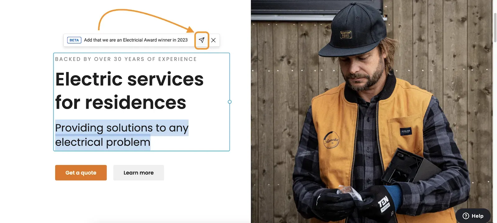 Typing a custom prompt about company awards before clicking the paper plane icon