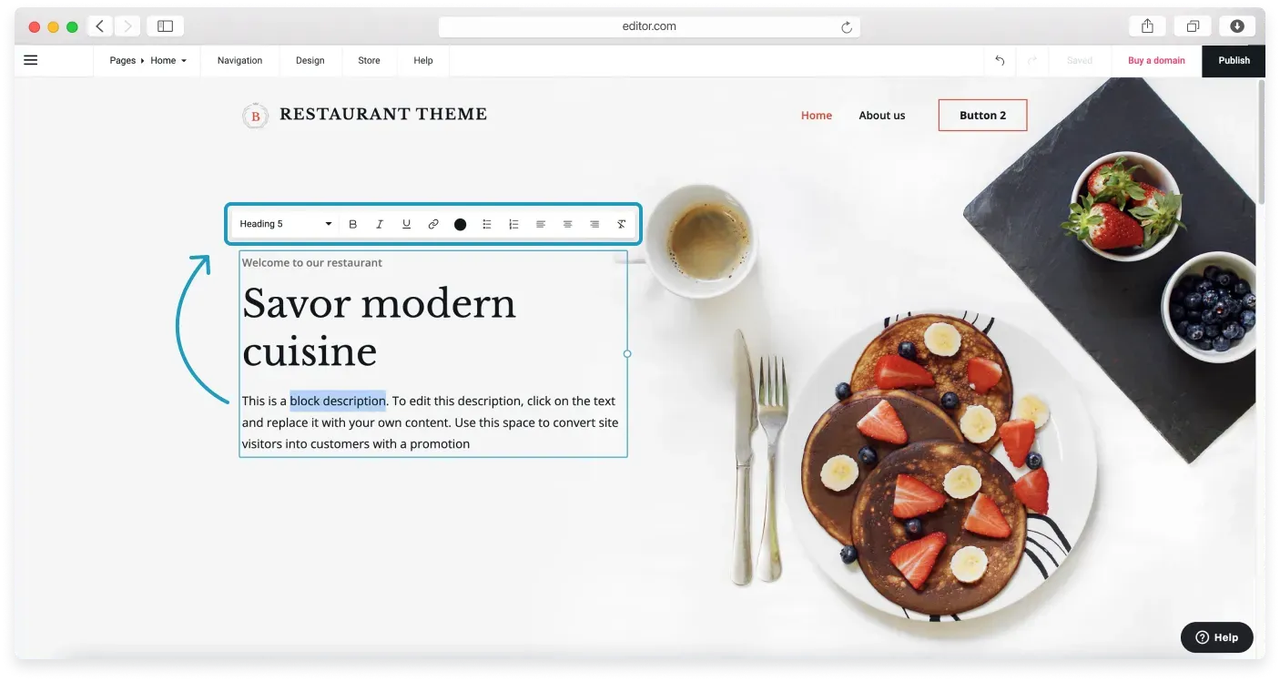 The text formatting toolbar shown at the top of the page while editing text