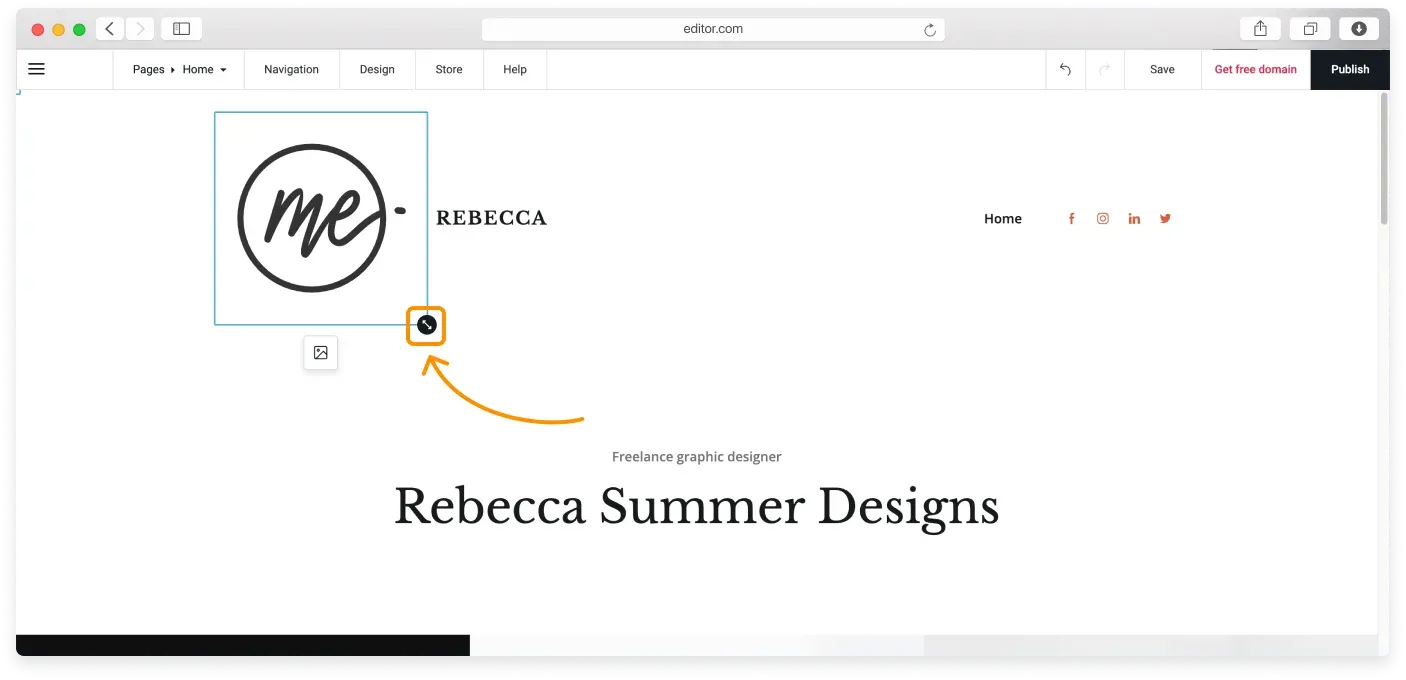 Dragging the resize control to change the logo size in the header