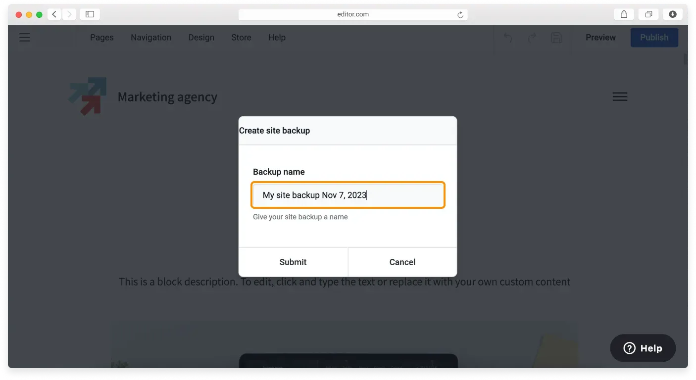 Naming a backup before saving it