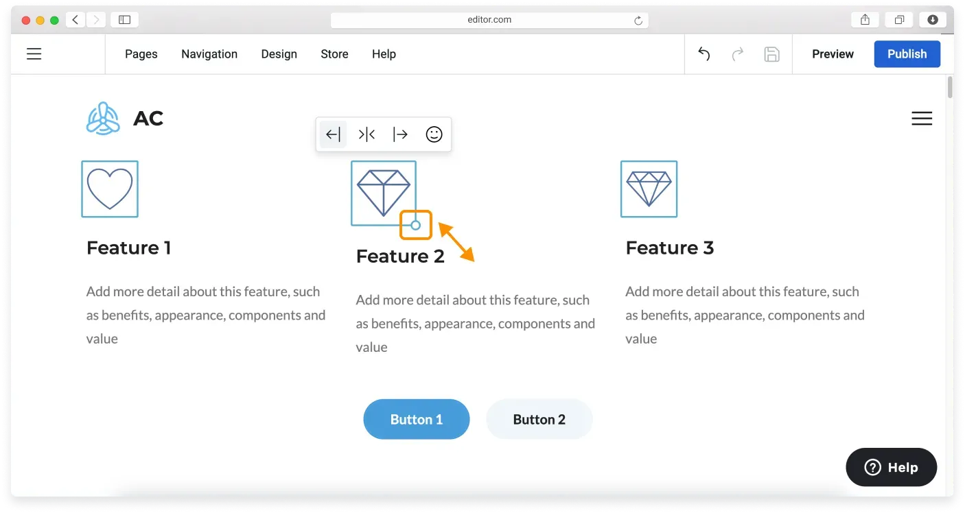 Dragging the bottom-right control to resize an icon
