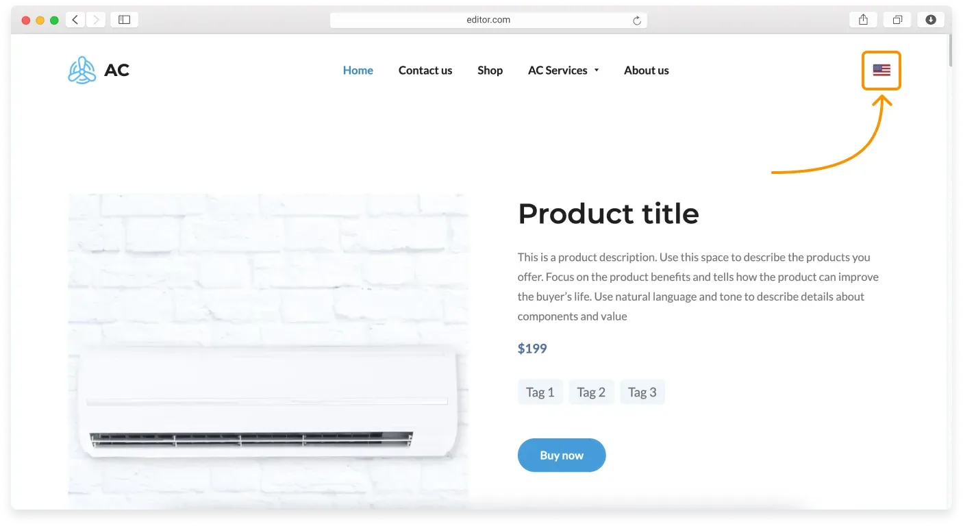 The Language Selector on a published site letting visitors switch languages